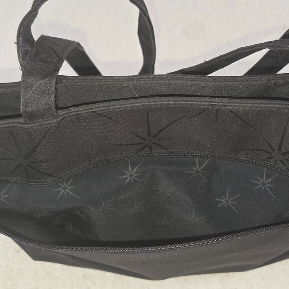 Artistry Black Travel Tote Bag — Starburst Pattern, Zip Top, Shoulder Straps - Picture 7 of 9